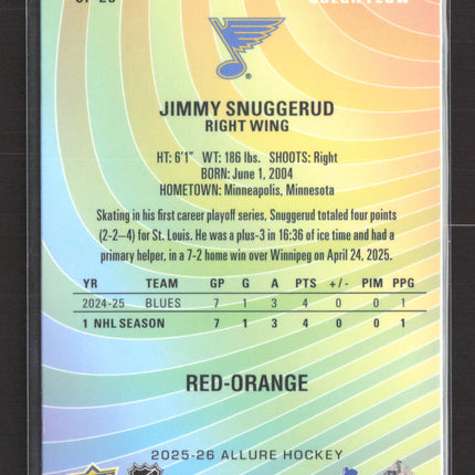 2026 Upper Deck Allure Color Flow Jimmy Snuggerud #CF-29 Red-Orange
