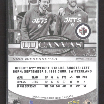 2025 Upper Deck Series 2 UD Canvas Nino Niederreiter #C-208 Black & White