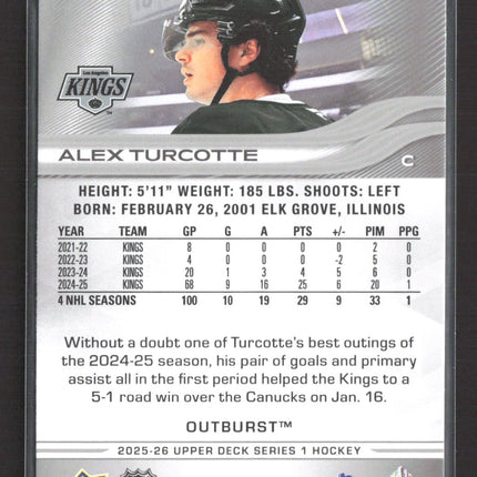 2025 Upper Deck Series 1 Hockey Outburst Alex Turcotte #76 Silver