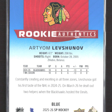 2026 Upper Deck SP Hockey Rookie Authentics Artyom Levshunov #129 Blue