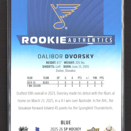 2026 Upper Deck SP Hockey Rookie Authentics Dalibor Dvorsky #138 Blue