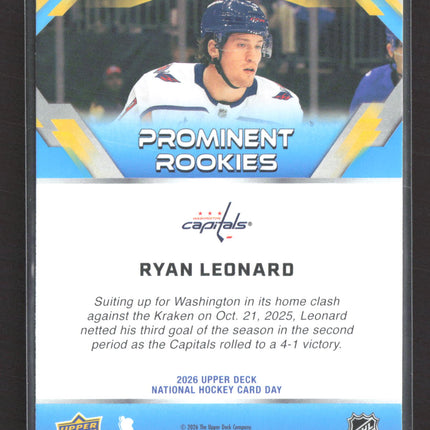 2026 Upper Deck National Hockey Card Day Prominent Rookies Ryan Leonard #NHCD-4