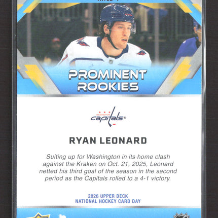 2026 Upper Deck National Hockey Card Day Prominent Rookies Ryan Leonard #NHCD-4
