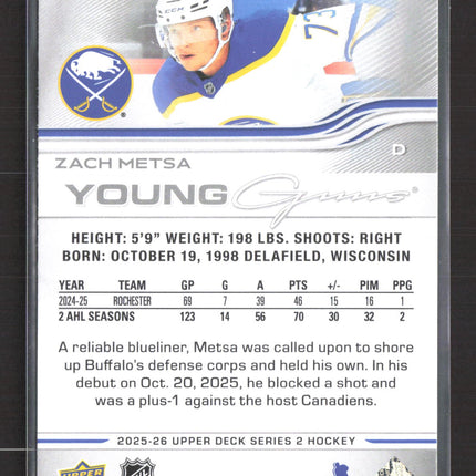 2025 Upper Deck Series 2 Young Guns Zach Metsa #490
