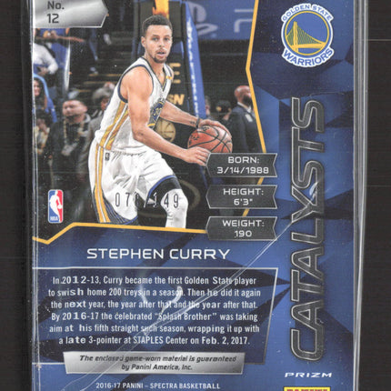 2017 Panini Spectra Catalysts Prizm Stephen Curry #12 Jumbo Jersey Silver /149
