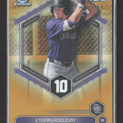 2026 Bowman Chrome Top 100 Ethan Holliday #BTP-10 Gold Refractor 19/50