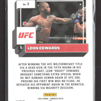 2023 Panini Donruss Optic UFC Leon Edwards #3 Blue Velocity 08/99