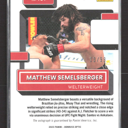 2023 Panini Donruss Optic Prizm Matthew Semelsberger #101 Red 13/99 Auto