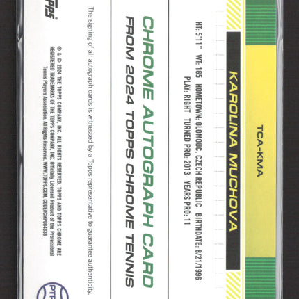 2024 Topps Chrome Tennis Karolina Muchova #TCA-KMA Orange Refractor 19/25 Auto
