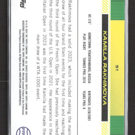 2024 Topps Chrome Tennis Kamilla Rakhimova #51 Purple Sapphire 01/10