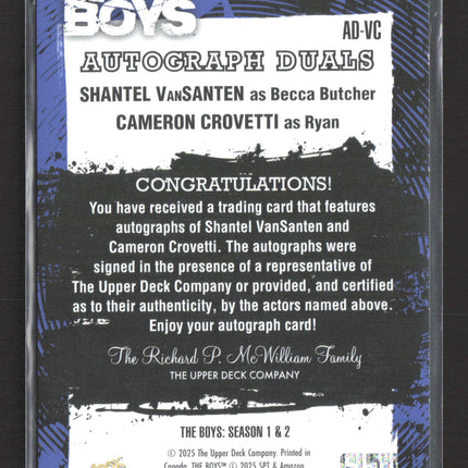 2025 UD SkyBox The Boys Cameron Crovetti Shantel VanSanten Auto Duals #AD-VC