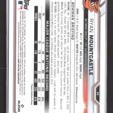 2021 Bowman Chrome Ryan Mountcastle #64 Gold Refractor RC 42/50