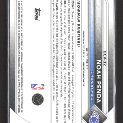 2025 Topps Bowman Chrome Noah Penda #BCV-32 Green Reptilian 43/99 RC
