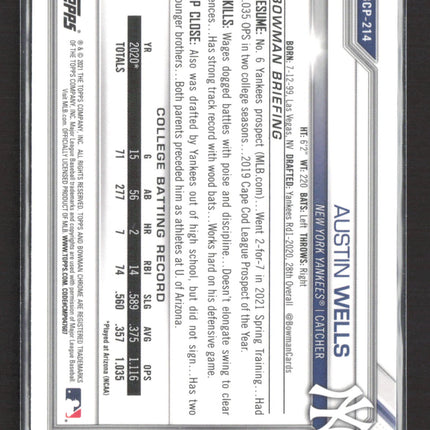 2021 Bowman Chrome Austin Wells #BCP-214 Shimmer Refractor