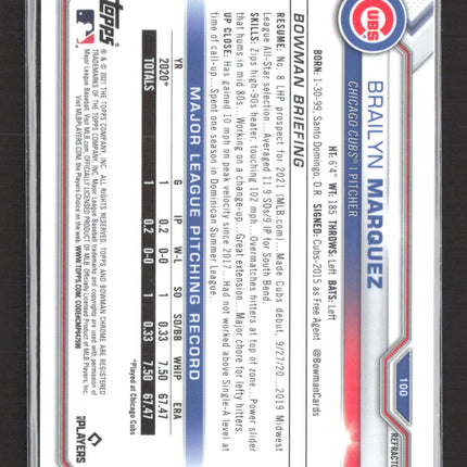 2021 Bowman Chrome Brailyn Marquez #100 Refractor 266/499 RC