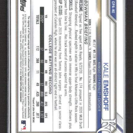 2021 Bowman Chrome Kale Emshoff #CPA-KE Green Refractor 60/99 1st Bowman Auto