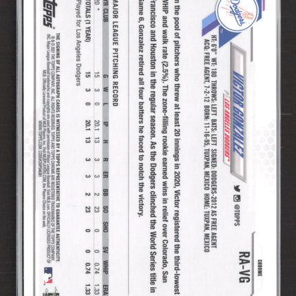 2021 Topps Chrome Victor Gonzalez #RA-VG RC Auto