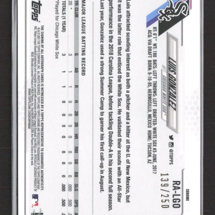2021 Topps Chrome Luis Gonzalez #RA-LGO Purple Refractor RC Auto
