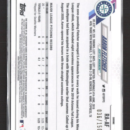 2021 Topps Chrome Aaron Fletcher #RA-AF Blue Refractor RC Auto