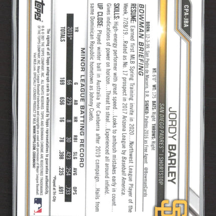 2021 Bowman Chrome Jordy Barley #CPA-JBA 1st Bowman Auto