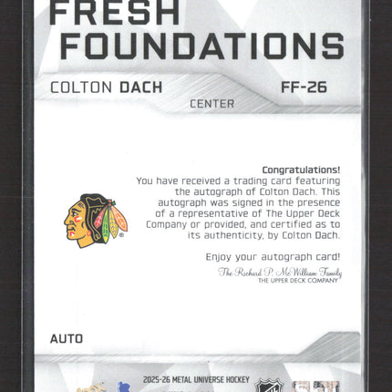 2026 Skybox Metal Universe Fresh Foundations Colton Dach #FF-26 Auto