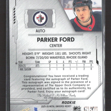2025 Upper Deck SkyBox Metal Universe Parker Ford #137 Auto