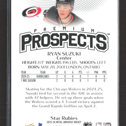 2025 SkyBox Metal Universe Premium Prospects Ryan Suzuki #PP-26 Star Rubies /50