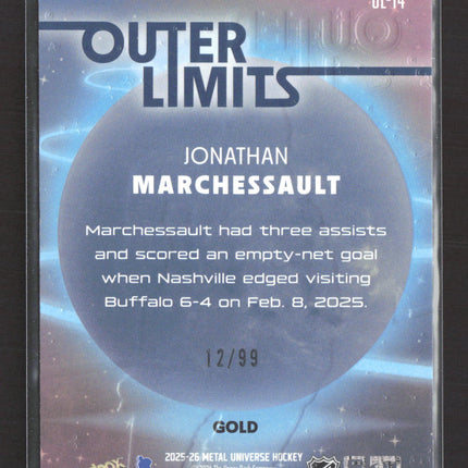2025 SkyBox Metal Universe Outer Limits Jonathan Marchessault #OL-14 Gold 12/99