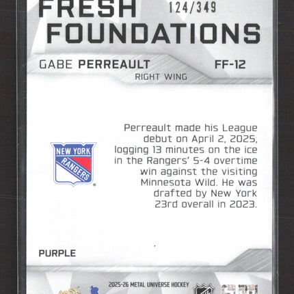 2026 SkyBox Metal Universe Fresh Foundations Gabe Perreault #FF-12 Purple /349