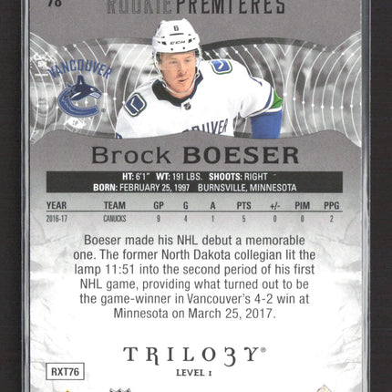 2018 Upper Deck Trilogy Rookie Premieres Brock Boeser #78 80/99