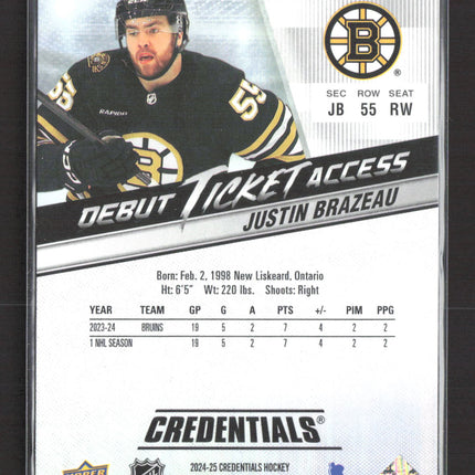 2024 Upper Deck Credentials Debut Ticket Access Justin Brazeau #148 999/999