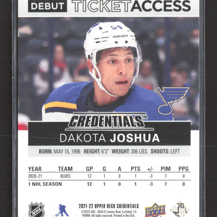 2022 Upper Deck Credentials Debut Ticket Access Dakota Joshua #88 /999