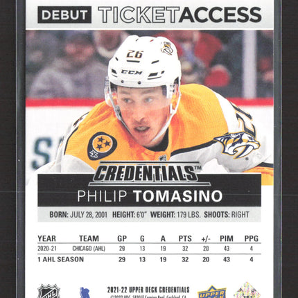 2022 Upper Deck Credentials Debut Ticket Access Philip Tomasino #133 735/799