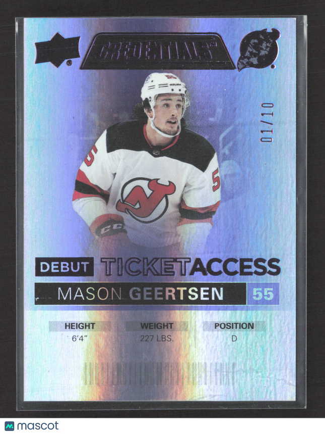 2022 Upper Deck Credentials Debut Ticket Access Mason Geertsen #81 Blue 01/10