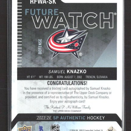 2024 Upper Deck SP Authentic Future Watch Samuel Knazko #RFWA-SK 553/699 Auto