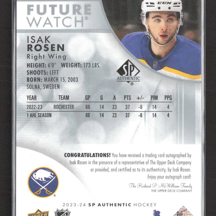 2024 Upper Deck SP Authentic Future Watch Isak Rosen #193 Auto