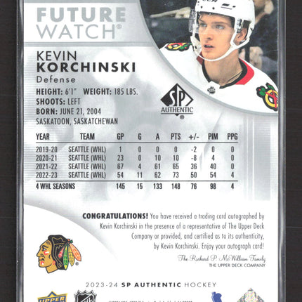 2024 Upper Deck SP Authentic Future Watch Kevin Korchinski #153 645/999 Auto