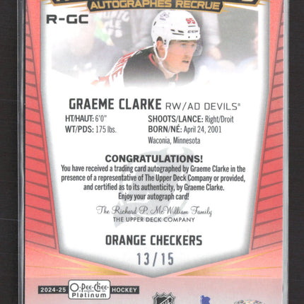2025 O-Pee-Chee Platinum Graeme Clarke #R-GC Orange Checkers 13/15 Auto