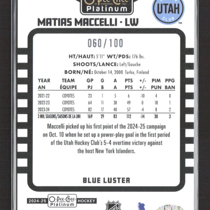 2025 O-Pee-Chee Platinum Matias Maccelli #R65 Blue Luster 060/100