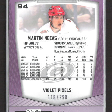 2025 O-Pee-Chee Platinum Martin Necas #94 Violet Pixels 118/299