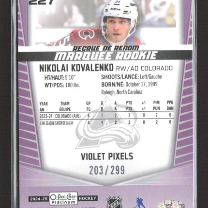 2025 Upper Deck O-Pee-Chee Platinum Nikolai Kovalenko #227 Violet Pixels 203/299