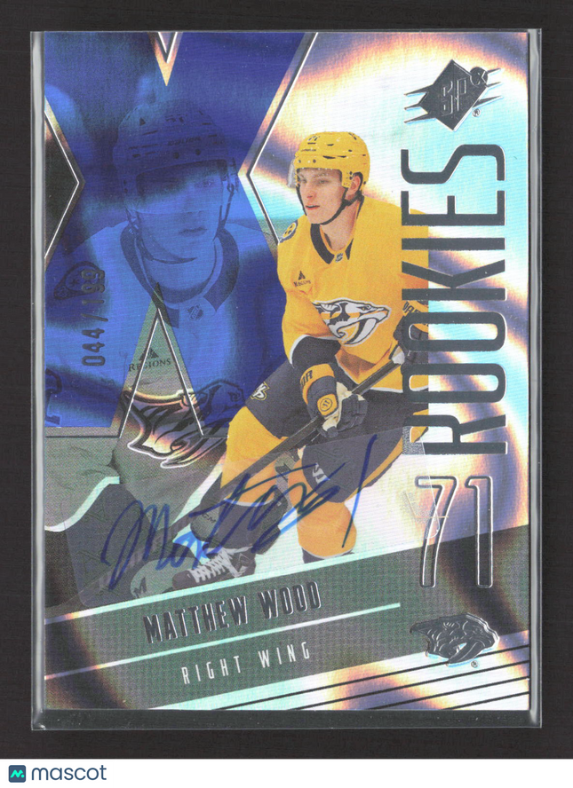 2026 Upper Deck SPx Hockey Matthew Wood #F-MW Blue Auto 044/199 Auto