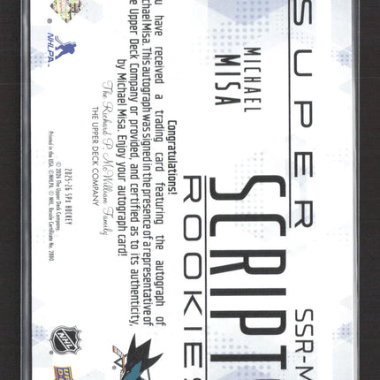 2026 Upper Deck SPx Super Scripts Rookies Michael Misa #SSR-MM Auto