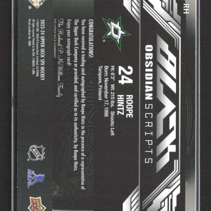 2024 Upper Deck SPx Hockey Black Obsidian Scripts Roope Hintz #OS-RH Auto