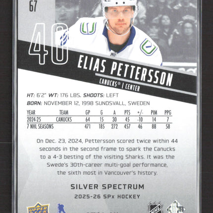 2026 Upper Deck SPx Hockey Elias Pettersson #67 Silver Spectrum /25