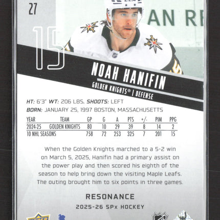 2024 Upper Deck SPx Hockey Resonance Noah Hanifin #27 Green /150