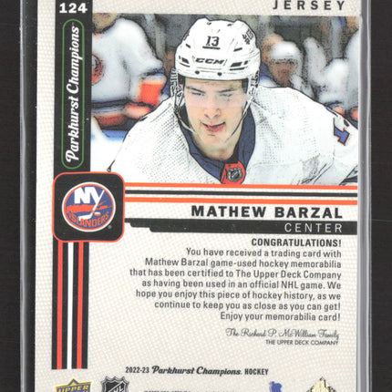 2022 Upper Deck Parkhurst Champions Mathew Barzal #124 Game-used Jersey