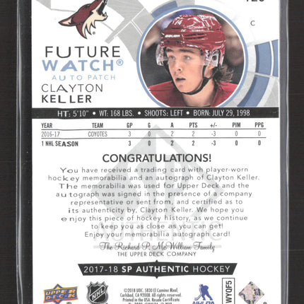 2018 Upper Deck SP Authentic Future Watch Clayton Keller #120 Auto Patch 013/100