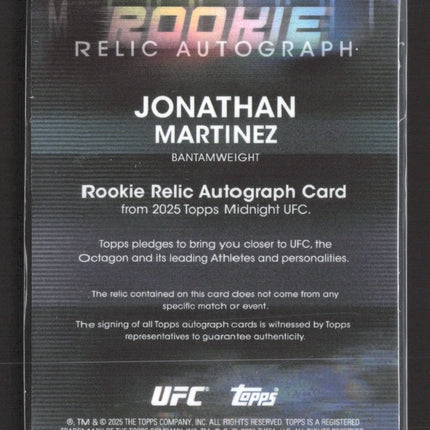 2025 Topps Midnight UFC Jonathan Martinez #RRA-JM RC 85/99 Rookie Relic Auto
