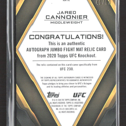 2020 Topps UFC Knockout Jared Cannonier #AJR-JC Jumbo Fight Mat Relic Auto /50